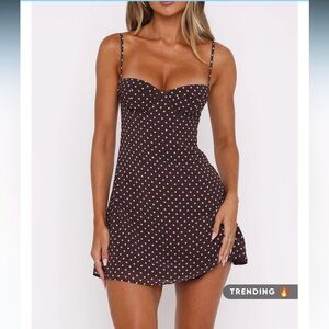 NWT SMALL White Fox Boutique Mini Dress Brown Polka Dot
